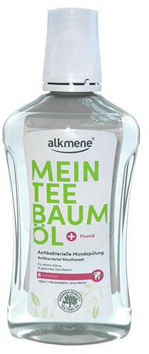 Alkmene Teebaumöl Mundspülung Vegan 500ml | Antibakterielle Mundspülung für starke Zähne & gesundes Zahnfleisch | 6-Fach Schutz, Mikroplastikfrei, Ohne Alkohol, Mit Fluorid (1er Pack)