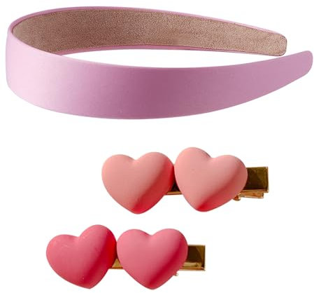 1 fascia e 2 forcine per capelli, semplice fascia per capelli con tesa larga, tinta unita, graziose forcine per capelli, accessori per abiti da ballo, accessori per capelli per donne e ragazze (rosa)