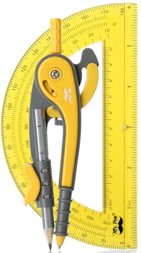 Mr. Pen - Set compasso e goniometro, giallo, strumento geometrico, goniometro e bussola, strumento da disegno bussola, bussola da disegno, bussola geometrica, bussola matematica per geometria