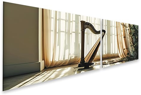 islandburner Bild auf Leinwand Detailreiche Nahaufnahme Einer modernen Harfe in dunklem, minimalistischem Interieur Musikzimmer Musikschule/Harfenunterricht Leinwandbild