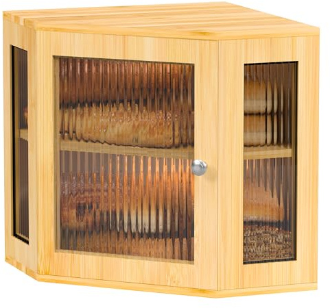 Exabang Brotkasten Ecke Bambus Brotbox 2 Etagen Brotaufbewahrung (Natur) | Bread Box Bin, Brot Aufbewahrungsbox Aufbewahren, Brotschrank, Eckbrotkasten, Brotkiste, Küchenorganizer, 32x32x35cm