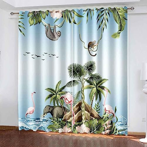 Vorhang, Kinderzimmer, 3D Pflanze Blume Flamingo 280 B X 300 H Cm Kindervorhänge Mit Ösen, Polyestervorhänge, Wärmeschutzvorhang, Blickdichter Vorhang Mit Ösen, Kindervorhänge Für Wohnzimmer,-8F3W7O6D
