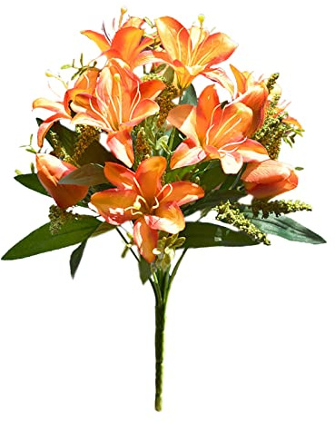 BFYDOAA Künstliche Friedhofsblumen, 2 Stück – Realistische Seidenlilien-Tulpen, Gemischte Buschsträuße, für Zuhause, Tisch, Gräber, Hochzeiten, Blumenarrangements(Orange)