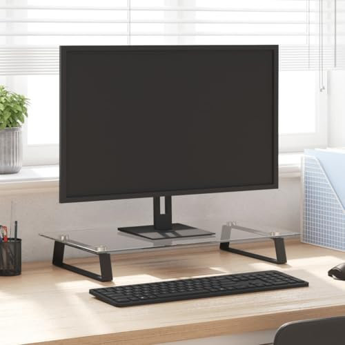 ZEYUAN Monitorständer Schwarz 60x35x8 cm Hartglas und Metall, Monitor Erhöhung, Schreibtischaufsatz, Monitor Erhöhung Schreibtisch, Bildschirm Erhöhung, Schreibtisch Regalaufsatz - 374228