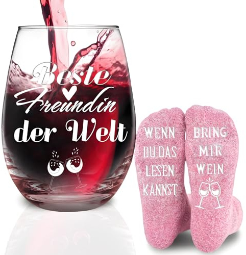 Beste Freundin Geschenke, Geschenk für Freundin Frauen Weingläser mit Lustigen Socken, Dankeschön Geschenk für Freundin, Personalisierte Geburtstag Weihnachten Freundschaftsgeschenke (Beste freundin)