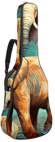 Tasche für Akustikgitarren, groß, schöne Gitarrenkoffer, passend für 101,6 cm, 101,6 cm, wasserdicht, mehrere Taschen, bunter Elefant, mehrfarbig, 42.9x16.9x4.7 in, Gitarrentasche