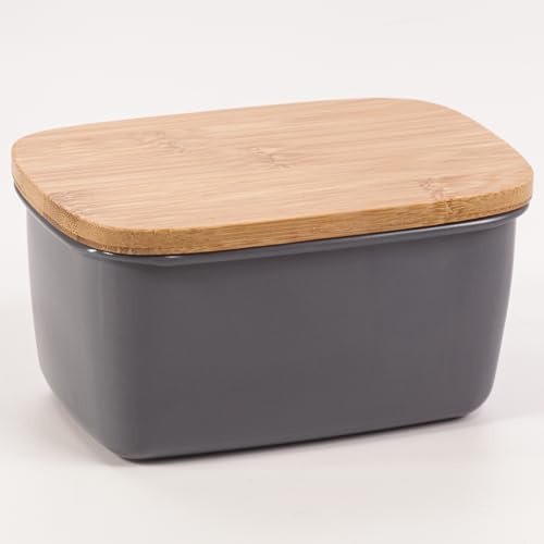 EHC Large Butter Dish With Airtight Lid, Butter Crock, Butter Keeper, French Butter Dish for Soft Fresh Butter, Butter Container with Lid Dark Grey, 500 ml,15 x 10 x 8 cm