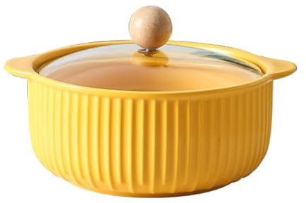 Gaxcent Tazón De Sopa con Cerámica De 2 Manijas, Tazón De Fideos Instantáneos Olla De Sopa Cubierta De Vidrio Vajilla De Estilo Japonés Grande,Amarillo