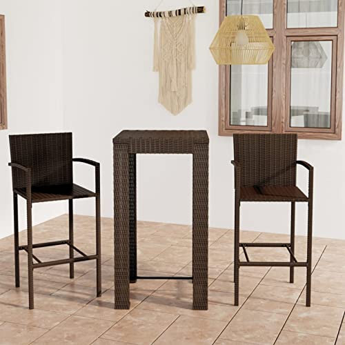 Xichuzi 3-TLG. Garten-Bar-Set mit Armlehnen, Gartenset Tisch Und Stühle, Balkon Möbel Für Kleinen Balkon, Terrassenmöbel, Balkonset, Balkonmöbel, Möbelsets, Poly Rattan Braun