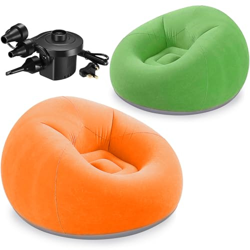 OJMHD 2 poltrone gonfiabili per campeggio, poltrone gonfiabili per adulti, divano pieghevole con pompa ad aria elettrica, per lettura, soggiorno, camera da letto, giochi all'aperto (arancione, verde)