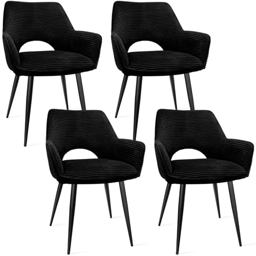WAFTING Esszimmerstühle 4er Set, Armlehnstuhl mit Metallbeine, schwarz | Cord Stoff, Hohe Rückenlehne,Samt Stuhl,Küchenstühle,Wohnzimmerstuhl,Polsterstuhl,Restaurant,Schlafzimmer,Konferenzraum,Hotel