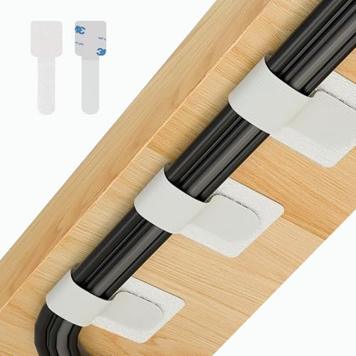Abnii 50 PCS Under Desk Cable Management, Self Adhesive Cable Tidy Clips Straps, Sticky-back Hook and Loop Cable Ties Cord Organizer, Wire Organizer for TV PC Laptop Ethernet Desktop, White, Small