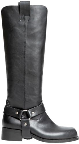 Stivali Biker Corina M4821 in Pelle Nero con Gambale Alto Liscio e Fibbia Cowboy Punta Squadrata (36 EU)