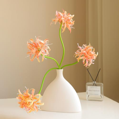 KIJING Lot de 3 tiges de lys araignée rouge artificielle, bouquet de lycoris radiata pour arrangements floraux, mariage, décoration d'intérieur (orange)