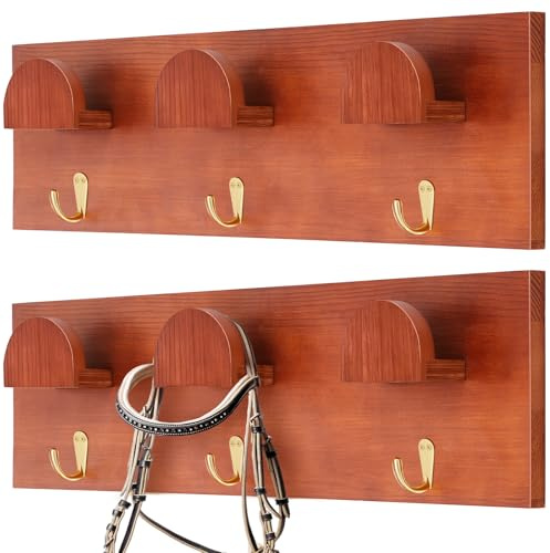 Teenyyou 2 Pcs Wooden Bridle Rack Hooks, Vintage Style Horse Tack Storage DIY Wall Mount Hangers Horse Rack for Tack Harness Halter Blanket Saddle Stall Fence Barn Room Supplies