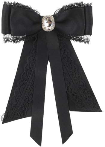 Beavorty Spilla in pizzo nero per spillo smalto rosso Carino Spilla di abbigliamento spille da donna spilla cravatta spilla cravatta collo da donna spilla con fiocco Nastro