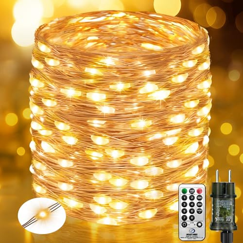 btfarm Luci Albero di Natale con Telecomando, 20M 200 LED Timer Luci di Natale da Esterno ed Interno, 8 Modalità Filo di Rame Catena Luminosa Natalizia Impermeabile per Giardino Balcone, Bianco Caldo