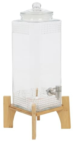 Distributore di bevande, dispenser di succo in vetro con rubinetto e supporto in bambù (10 l)