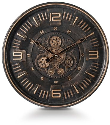 Mee 2ou Große Wanduhr mit Beweglichen Zahnrädern - 50cm Vintage Retro Steampunk Uhr im Industrie Stil - Dekorative Wanduhr für Wohnzimmer, Büro, Kamin oder Bauernhaus-Deko