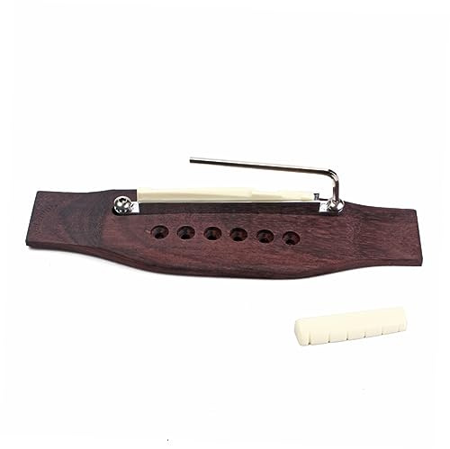 Verstellbares 6-saitiges Gitarrenbrücken Satz für Akustikgitarre | Polierte Glatte Oberfläche, Flacher Boden, Metall und Holz, Bausatz für Präzise Montage, Kompatibel mit Akustischer Gitarre