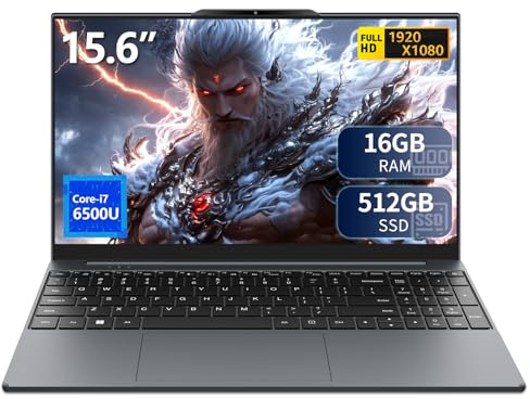 Ordinateur Portable 15,6 Pouces Core i7-6500U, Laptop 16 Go RAM SSD 512 Go, Win 11 PC Portable 1920 x 1080 FHD IPS, Ordinateur portable avec clavier rétroéclairé/pavé numérique, USB 3.0, mini-HDMI