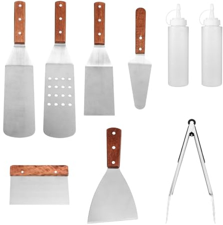 HOODANCOS Set de Ustensiles BBQ Acier Inoxydable Outils Durables et Légers pour Barbecue et Cuisine Extérieur Accessoires Multifonctions pour Grillades et Restauration