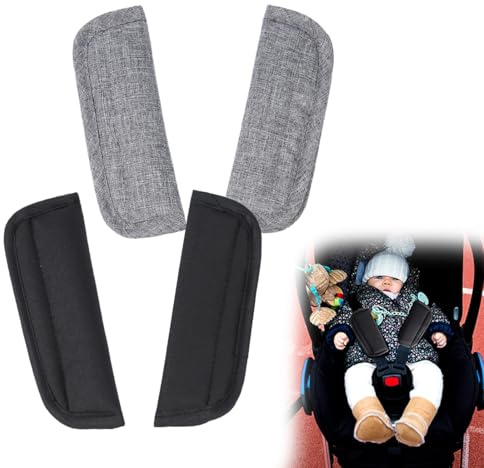 OPVYAEU 2 Stück Baby Sicherheitsgurt Schulterpolster Gurtpolster für Kinderautositze Universal für Babyschale Kinderwagen Buggy & Autositz Schwarz und Grau