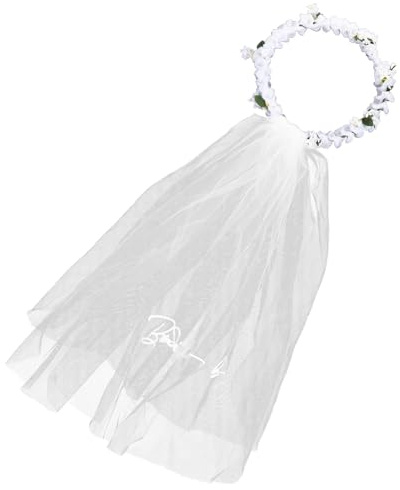 ERINGOGO Eleganter Brautkranz Kopf Schmuck mit Schleier Weiß aus Leichtem Eisendraht und Zartem Gazematerial für Frauen und Mädchen als Haarschmuck zu Hochzeit und Party