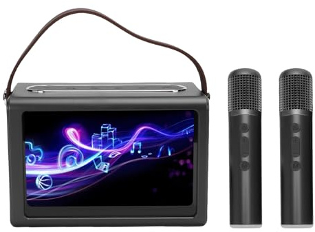 Sorandy Tragbares WiFi-Karaoke-System, Kabellose Karaoke-Maschine 5.4 mit 2 Kabellosen Mikrofonen, 20,3 Cm Songtext-Display, 9000 MAh Akku, Ideal für Zuhause, Party, Camping, Reisen