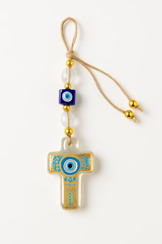 Suspension murale en verre faite à la main contre le mauvais œil – Protection spirituelle et décoration d'intérieur bohème – Cadeau de pendaison de crémaillère – Petites et grandes tailles (croix