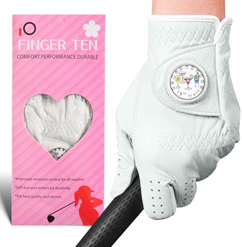 XJBTBA Guanti da Golf da Donna in Pelle Cabretta con Pennarello, Confezione da 1, Morbidi e Flessibili, da Donna, per Mano Sinistra e Destra, Disponibili in Bianco, Taglie dalla S alla XL