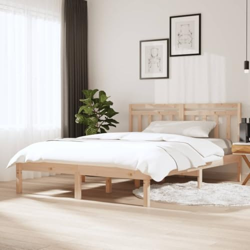 Owoxanthellate Massivholzbett Kiefer 140x190 cm, Zeitloser Bettrahmen mit Kopfteil, rustikales Holzbett, robust und dekorativ für Schlafzimmer