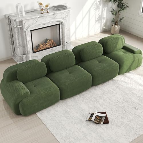 NuvlaGu Modulares 4-Sitzer Sofa aus Cord – Rahmenloses Big Sofa mit 32D Hochelastik-Schaum, ergonomisch & haustierfreundlich, frei kombinierbar, rutschfest, montagefrei, Wohnzimmer & Büro, Grün