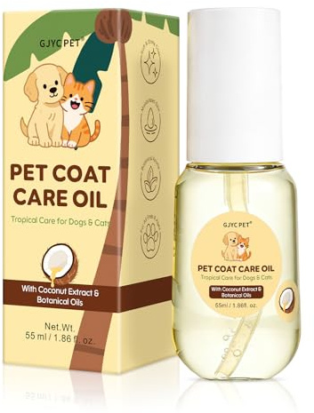 Olio Cura del Pelo per Cani e Gatti, Infuso con Cocco & Jojoba | Siero Nutriente Anti-Nodi, Protezione Calore & Effetto Antistatico per Pelo Secco e Danneggiato, Formula Sicura da Leccare, 55 ml