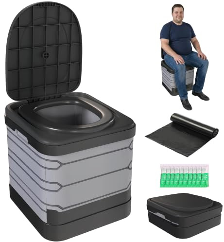 Outsunny Toilette Portable Toilette de Camping pour Hommes et Femmes Gris | Seau Hygiénique pour Voiture, 12 Sachets Coagulants, 12 Sacs Jetables