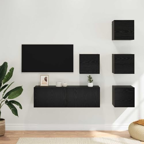 Boltkex TV-skåpset 5 st svart ek 100 x 30 x 30 cm, TV-skåp, lowboard, vardagsrumsvägg, mediemöbler, hifirack med förvaringsutrymme, för vardagsrum, hemmabio, ordning