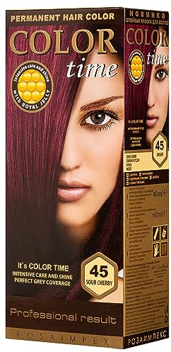 COLOR TIME | Permanente Haarfarbe Sauerkirsche 45 | Angereichert mit Gelée Royale und Vitamin C | Permanente Haarfärbung | 100% Grauabdeckung | 100 ml