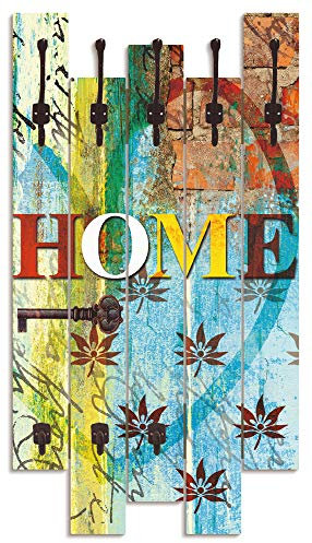 ARTLAND Wandgarderobe Garderobenpaneel Holz mit 8 Haken 63x114 cm Design Garderobe mit Motiv Landhausstil Home Zuhause Bunt T9HY