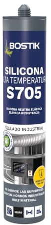 BOSTIK S705 SILICONA ALTA TEMPERATURA Negro, Silicona Elástica con Elevada Resistencia Térmica, Excelente Adhesión a Sustratos sin Imprimación, Resiste al Envejecimiento, Cartucho 280 ml