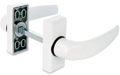 Amig - Juego de Manilla con Roseta, Modelo Delta, Medida: 121 x 72 mm, Cuadradillo de 8 mm, Óptimo para Puertas de Interior o Exterior, Acabado: Blanco
