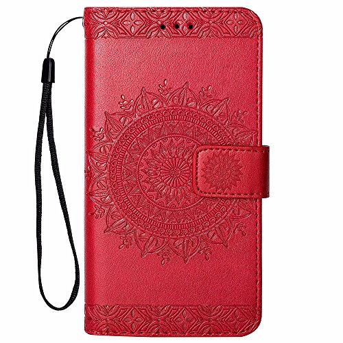 Hancda Hülle für iPhone SE 2016 / iPhone 5S / iPhone 5 Handyhülle Tasche Flip Case Klapphülle Leder Schutzhülle Cover Handytasche Hülle Klappbar Lederhülle Brieftasche Geldbörse Magnet Case,Rot