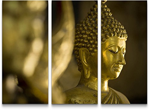 Paul Sinus Art Buddha im Tempel - 3 teiliges Wandbild Gesamtgröße 130x90cm