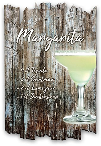 Wandbild Margarita Cocktail-Rezept aus Holz im Shabby Chic Landhaus-Stil - Holzschild Größe 30x20cm (Margarita)