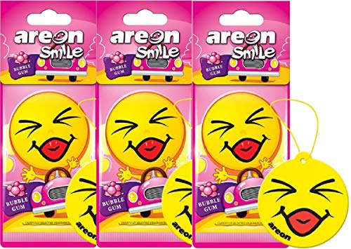 AREON Smile Dry Auto-Lufterfrischer Bubble Gum Sweet Bubblegum Yellow Fun Multi 3er Pack