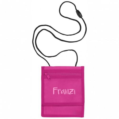 Brustbeutel mit Namen | Motiv Namensdruck | personalisiert & Bedruckt | Geldbörse Kindergeldbeutel Münzfach für Kinder Jungen Mädchen mit Klettverschluss zum Umhängen (pink)