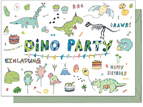 20 Einladungskarten Kindergeburtstag: Dino Party Dinosaurier Geburtstagseinladungen Einladungen Geburtstag Kinder Mädchen (20 Karten mit 20 passenden Umschlägen Briefumschlägen)