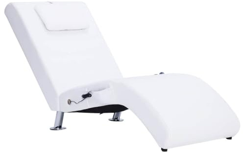 vidaXL Chaiselongue mit Massage Kissen Relaxliege Liegesessel Sessel Lounge Liegestuhl Relaxsessel Loungesessel Sesselliege Komfortliege Weiß Kunstleder