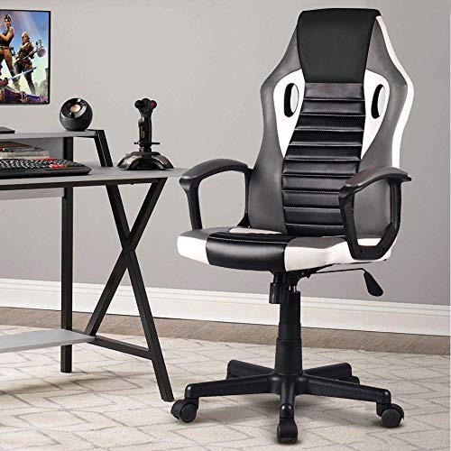 BAKAJI Poltrona Presidenziale Ergonomica Sedia Gaming Racing da Scrivana in Eco Pelle Arredo Ufficio Casa Cameretta Sala Riunioni Regolabile in Altezza Girevole e Direzionale (Grigio)
