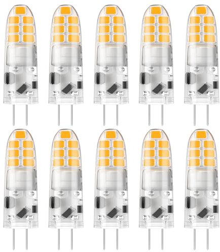 DiCUNO G4 LED Warmweiß, 2W LED Leuchtmittel ersetzt 20W Halogen, G4 Birne 3000K, 200lm, 360°, Kein Flackern, nicht dimmbar, Stiftsockellampe 12V AC/DC, Unterbauleuchten, Dunstabzug, 10er Pack