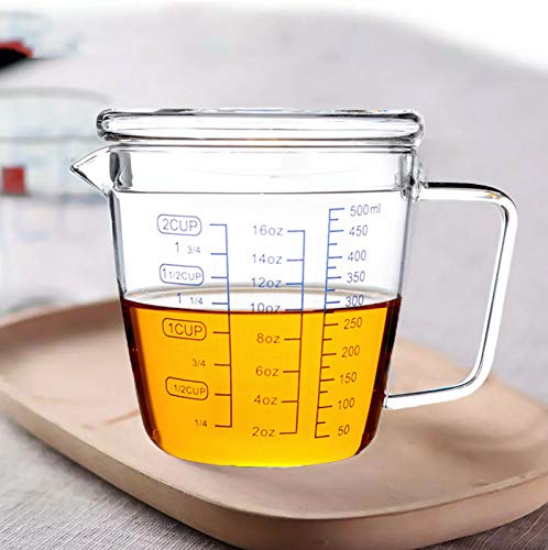Ensemble de tasses à mesurer en verre résistant à la chaleur - 500 ml - Verre gradué pour micro-ondes - Verre doseur pour contenir de la farine en poudre ou liquide - Mesures faciles à lire